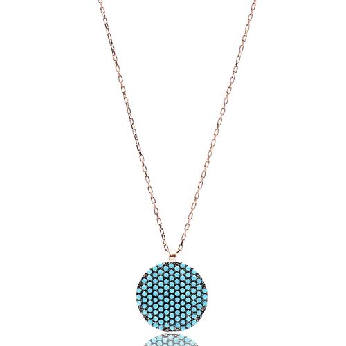 Nano Turquoise Round Shape Turkish Wholesale Silver Pendant